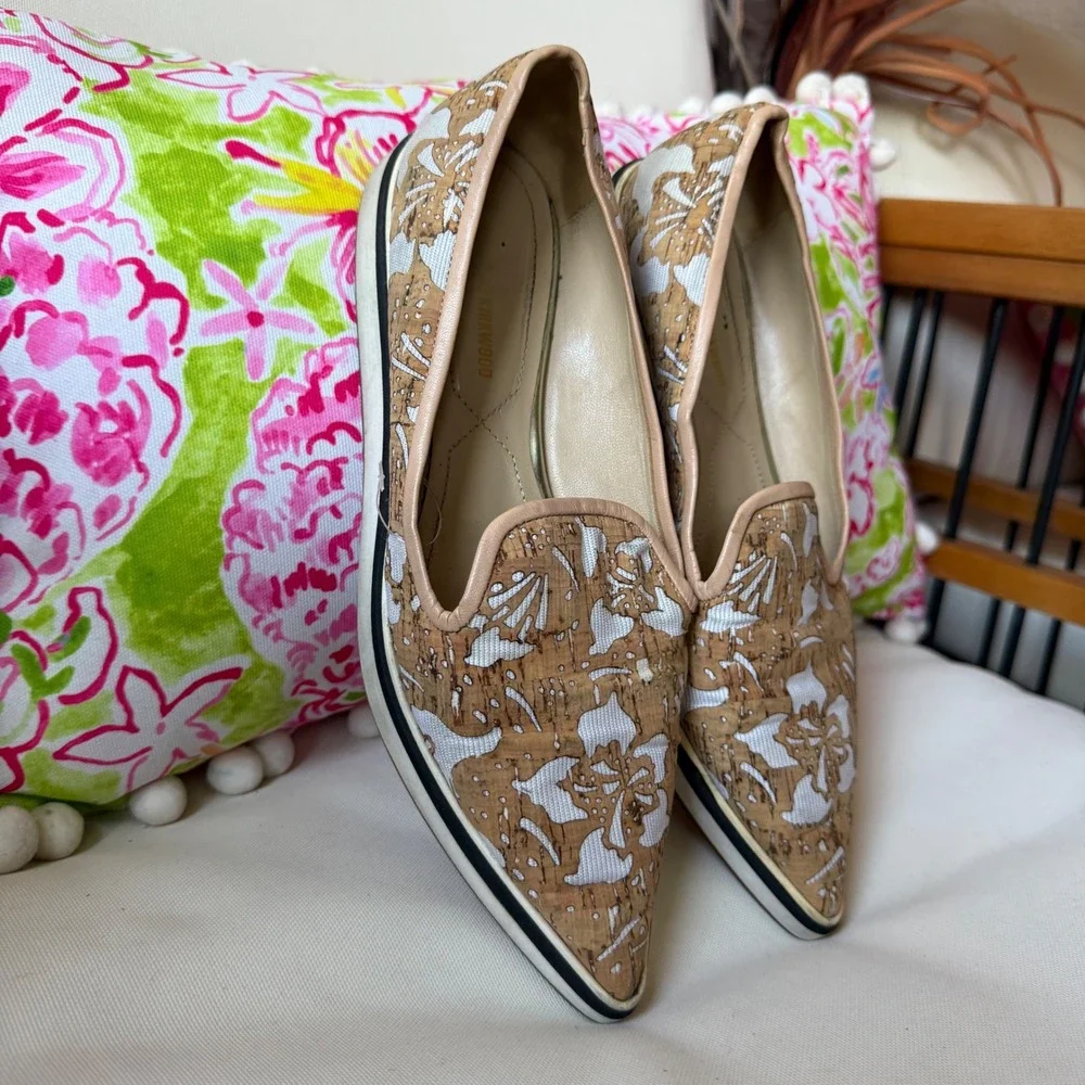 Nicholas Kirkwood floral motif slip on sneakers flats loafers‎ cork canvas sz 37